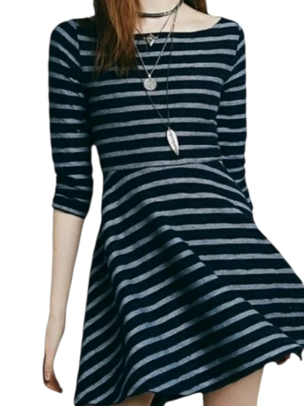 Free People All I Want Is You Knit Dress Small Blue Striped Backless Fit Flare S